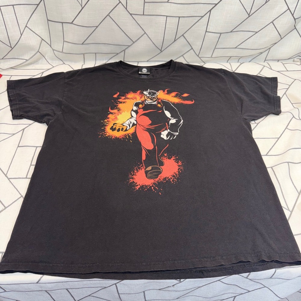 Jinx Graphic T-Shirt XL Black Fire Plumber Gaming Streetwear Heavyweight Cotton
